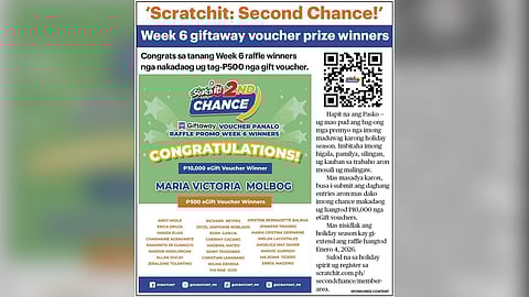 ‘Scratchit: Second Chance!’ Week 6 giftaway voucher prize winners