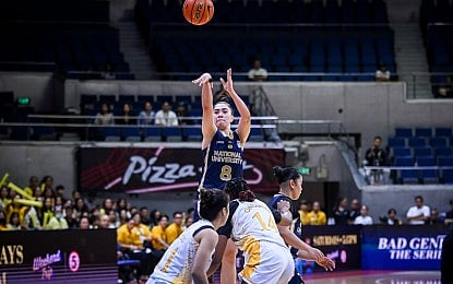 TOP SCORER. 
National University's Angel Surada aims for the basket in Game 1 of the best-of-three Finals against the University of Santo Tomas at the Smart Araneta Coliseum on Saturday (Dec. 6, 2025). Surada scored 19 points in leading the Lady Bulldogs to victory, 84-79. (UAAP photo)