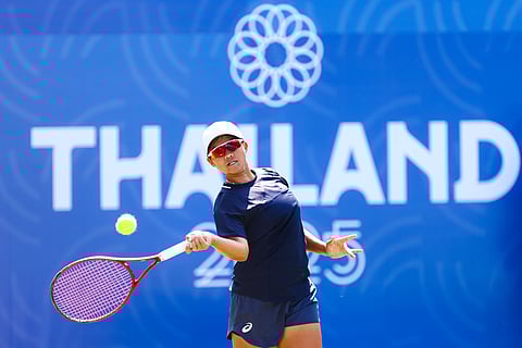 PH’S COMEBACK HERO. Shaira Hope Rivera of the Philippines shows her fiery form during her singles match against Vietnam at the 33rd Southeast Asian Games, Wednesday, December 10, 2025, at the National Tennis Development Center in Nonthaburi, Thailand. Rivera’s win helped the Philippines complete a 2–1 comeback, securing at least a bronze in the women’s team event.