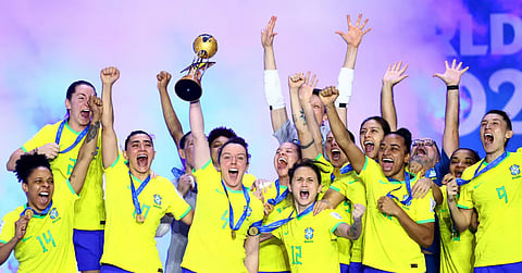 FUTSAL QUEENS. Brazil players celebrate their first-ever Fifa Futsal Women’s World Cup™ championship held in the Philippines in December 2025.