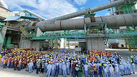 SAFETY ASSEMBLY. Taiheiyo employees and those of its suppliers in San Fernando gather in front of the cement plant’s kiln for a safety assembly and a plant-wide emergency drill. / TAIHEIYO