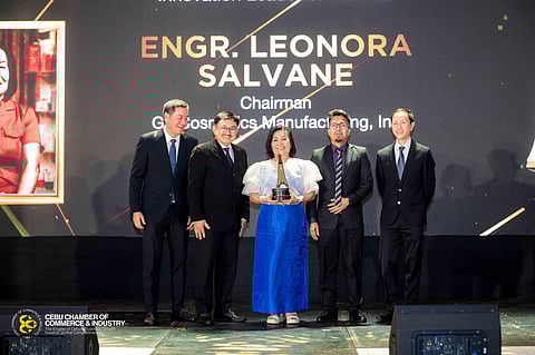 TEAM. From left: Company executives Melchor Avendaño, QC officer; Bruce Villamor, brand and marketing manager; Enzo Miguel Villamor; Jellie Marie S. Villamor, vice president and chief operating officer; chairman Engr. Leonora B. Salvane; Rogelio B. Salvane Jr., president and chief executive officer; Niña Mae Jasmine Salvane, finance and administrative officer; Jezrel Rabanes, QA head; and Engr. Richmond C. Pepito, plant manager.
