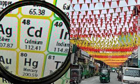 EcoWaste Coalition warns against toxic cadmium in PVC fiesta banderitas, exceeding safety limits by up to 336%.
