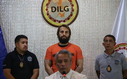 GOING HOME. Controversial Russian vlogger Vitaly Zdorovetskiy is presented during a press conference at the Department of the Interior and Local Government office in Quezon City on Thursday (Jan. 15, 2026). DILG Secretary Juanito Victor “Jonvic” Remulla said Zdorovetskiy, arrested last year for engaging in a series of law-breaking stunts as content for his YouTube videos, is set to be deported after serving his sentence in the Philippines. (PNA photo by Joan Bondoc)