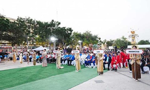 OFFICIAL WELCOME. Teams from 10 countries participating in the 13th ASEAN Para Games attend the welcome and flag-raising ceremony at Thao Suranari Monument (Ya Mo) in Korat City, Thailand on Saturday (Jan. 17, 2026). The tournament will be held Jan. 20 to 26. (ASEAN Para Sports Federation photo)