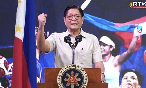 HONORING TEAM PH. President Ferdinand R. Marcos Jr. leads the homecoming celebration for the Filipino athletes who competed in the recently concluded 33rd Southeast Asian Games held in Thailand, at the Foro de Intramuros in Manila on Wednesday (Jan. 21, 2026). During the ceremony, the President announced additional cash incentives for the SEA Games medalists on top of the benefits they stand to receive under the law. (RTVM screengrab)