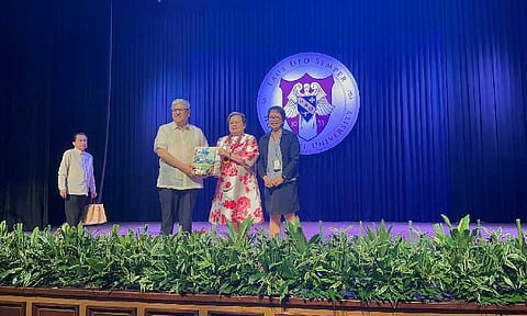 Holy Angel University (HAU) President Leopoldo Jaime Valdes, DFA Secretary Ma. Theresa Lazaro, and HAU Center for Kapampangan Studies Assistant Director Myra Lopez during the ASEAN School Tour launching on Tuesday. Photo by Vianca Ramoneda