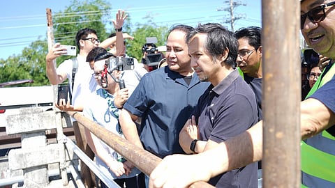 DPWH Secretary Vince Dizon, Pampanga Vice Governor Dennis Pineda and other officials inspect the San Agustin Norte Bridge in Arayat town on Friday. The officials also inspected flood control structures including the Arnedo dike in Barangay Cupang, which was partly damaged recently. Photos courtesy of Pampanga PIO