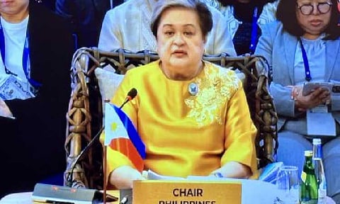 ASEAN FM RETREAT. Foreign Affairs Secretary Ma. Theresa Lazaro delivers her opening remarks at the opening of the 2026 ASEAN Foreign Ministers' Retreat at the Nustar Hotel in Cebu City on Thursday (Jan. 29, 2026). Lazaro zeroed in on core realities confronting the region—security challenges, which she said rapidly “evolved and diversified.” (PNA photo)