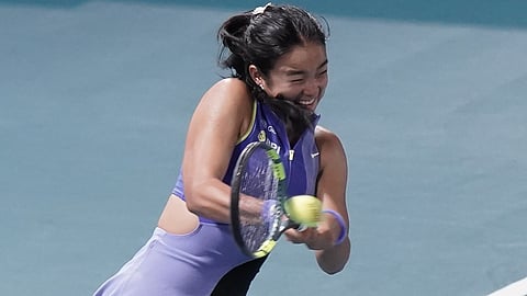 Filipina Alex Eala returns a shot against Colombia’s Camila Osorio during their quarterfinal match at the Philippine Women’s Open at the Rizal Memorial Tennis Center in Manila on Thursday evening, January 29, 2026. Osorio won 6-4, 6-4 to advance to the semifinals. 