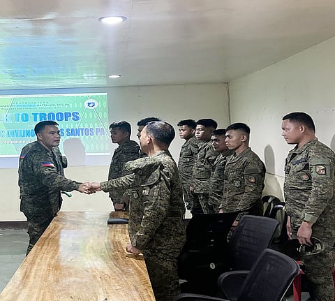 ZAMBOANGA. Brigadier General Alaric Avelino Delos Santos, commander of the 1102nd Brigade (left), visits on Friday, January 30, to check the physical well-being and boost the morale of the 21st Infantry Battalion troops who survived the January 26 sinking of M/V Trisha Kerstin 3 near Baluk-Baluk Island, Hadji Muhtamad, Basilan. 