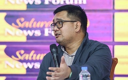 MAJORITY IN FAVOR. Palawan 3rd District Rep. Gil Acosta Jr. guests at the Saturday News Forum in Quezon City on Feb. 7, 2026. Acosta said the majority of lawmakers in the House of Representatives are in favor of the proposal to remove the travel tax imposed on Filipinos departing for abroad. (PNA photo by Joan Bondoc)