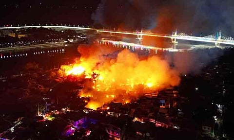 The Bureau of Fire Protection (BFP) Davao released an aerial view of the fire incident — showing the flames as they raged until they were finally extinguished in Sitio Malamboon, Ecoland, Barangay 76-A, Bucana, Davao City, in the early hours of Tuesday, February 10, 2026.