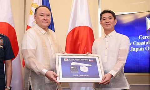 NEW RADARS. Department of National Defense (DND) Secretary Gilberto Teodoro Jr. (left) and Japanese Ambassador to the Philippines, Endo Kazuya (right), during the "ceremonial turnover" of five coastal surveillance radar systems to the country's defense establishment Wednesday (Feb. 11, 2026) at Camp Aguinaldo in Quezon City. (Photo courtesy of the DND)