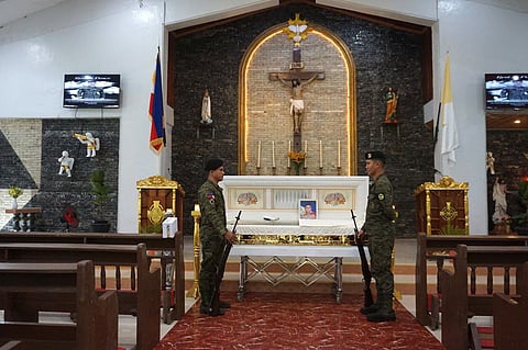 ILOILO. Soldiers stand inside Our Lady of Fatima Chapel, Camp General Macario B. Peralta Jr. in Jamindan, Capiz, where a Private First Class was killed in a shooting incident at the Headquarters of the 6th Cavalry Company on February 9, 2026. 