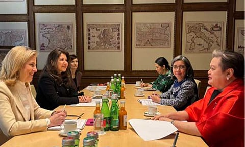 PARTNERS. Department of Foreign Affairs (DFA) Secretary Ma. Theresa Lazaro (right) and Austrian Foreign Minister Beate Meinl-Reisinger at a bilateral meeting at the Ministry for European and International Affairs in Vienna on Thursday (Feb. 12, 2026). The DFA on Friday (Feb. 13) said the top diplomats emphasized that the Philippines and Austria are "like-minded partners" with shared values of promoting the rule of law and multilateralism. (Photo courtesy of DFA)