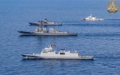 ALLIED FORCES. Guided missile frigate, BRP Diego Silang (FFG-7), USS Dewey (DDG-105), HMAS Toowoomba (FFH-156), and the BRP Teresa Magbanua (MRRV-9701) execute photo exercises and joint patrols during the 14th multilateral maritime cooperative activity with the Philippines, Australia, and the United States on Monday (Feb. 16, 2026) in the West Philippine Sea. The MMCA, the first this year and took place from Feb. 15 to 16, underscores a shared, multinational resolve to strengthen interoperability, and the freedom of navigation and overflight under international law. (Photo courtesy of the AFP)