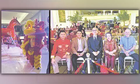 WATERFRONT’S CNY CELEBRATION. The horse and the lion at the lobby. Above right photo shows hotel GM Ali Banting (right) with the guests of honor for the eye-dotting ceremony, from left, Mark Inoc, Japanese Consul General Yudai Ueno, Dr. Vivina Chiu and US Consular Officer Glen Loop. Right photo shows Gov. Pam Baricuatro, Cebu City Mayor Nestor Archival, hotel GM Ali Banting and group sales manager Kristelle Armamento.