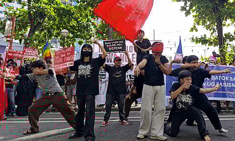 Several progressive groups led by Anakbayan Southern Mindanao Region (SMR), Kabataan Partylist-SMR, and the Stop Corruption Alliance, among others, condemned alleged corruption and fascism in the country during the commemoration of the 40th anniversary of the EDSA People Power Revolution on February 25, 2026, at Freedom Park along Roxas Avenue.