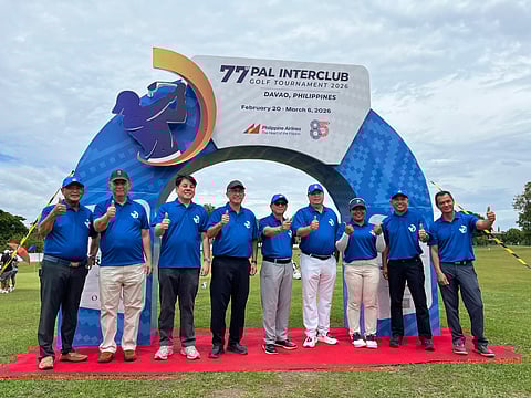 CEREMONIAL TEE-OFF. Stakeholders and organizers stage the ceremonial tee-off of the 77th Philippine Airlines Interclub Regular Men’s Tournament at South Pacific Golf and Country Club in Davao City on Saturday, February 28, formally launching the five-day meet slated  March 2 to 6, 2026.  Gracing the event were Ed Marasigan of Apo Golf, Marlon Tabanao of Rancho Palos Verdes, Elson Alvaran of South Pacific, Mindanao Development Authority Secretary Leo Teresa Magno, David Ong of the PAL Board, and Kit Javier of the Technical Executive Committee. Dabawenya Florence Yvon Bisera, reigning Thailand Singha-Sat Thai LPGA Masters champion, also graced the ceremony.