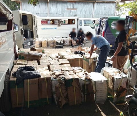 
ZAMBOANGA. Lawmen arrest an individual and seize some P4.5 million worth of smuggled cigarettes in a law enforcement operation on Sunday, March 8, in Purok 6, Sinunuc village, Zamboanga City.