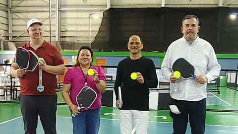 CEBU. The organizers of Pickle Fest 2026, together with former Philippine Sports Commission (PSC) chairman Richard Bachmann (right), Steve Kuhn (left), referee head Gigi Macera, and tournament director Cesar Guinto, formally launched the event during a press conference on March 10, 2026, at the Net and Paddle Pickleball Club.