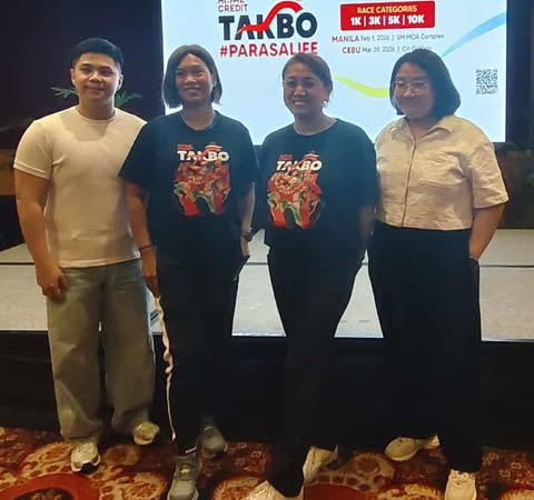 RACE LAUNCH. Home Credit head of Brand and Communications Janelle Jacinto (2nd from right) leads the "Takbo Para sa Life" organizing team which includes (L-R) PR manager Kyle Hubo, CMO Sheila Paul, and senior PR specialist Mich Lanterno. / JUN B. MIGALLEN
