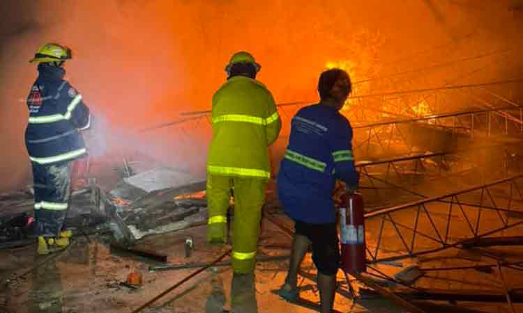 A fire was reported at the rooftop of the old Victoria Plaza building along J.P. Laurel Avenue in Davao City on Saturday, March 14, 2026.