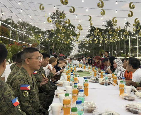 ZAMBOANGA. Troops of the 1103rd Infantry Brigade headed by Brigadier General Emmanuel Cabasan (with glasses) join the thousands of residents, local leaders, and partner agencies on Saturday, March 14, for the Grand Community Iftar, filling the streets of Maimbung, Sulu, with unity, warmth, and shared hope in a meaningful celebration during the holy month of Ramadan. 

