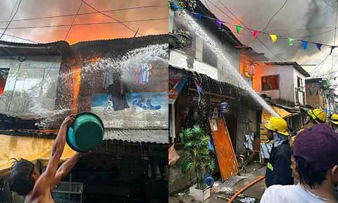‎SUNOG SA AGDAO. A young resident helps put out the fire that broke out in Brgy. Tomas Monteverde, Davao City, on Monday afternoon, March 16, 2026. The fire crew also helped in preventing the blaze from spreading to nearby homes by spraying water onto adjacent structures as “covering exposures”. Residents sift through the remains of their homes following the blaze. As of 10 a.m. on March 17, affected families have temporarily taken shelter at a nearby covered court, while authorities conduct damage assessments and provide initial assistance. The cause of the fire and the total cost of damage are still under investigation, with the official number of affected families yet to be released. 