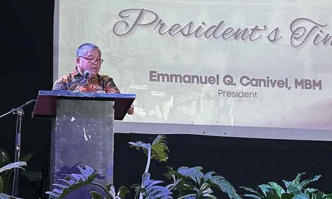 PWC President Noel Canivel gives his speech during the institution's general assembly on March 2, 2026.