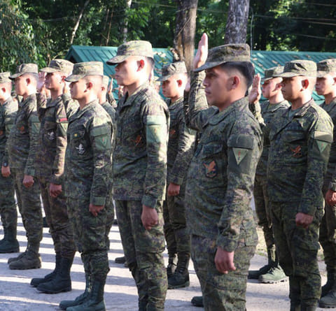 ZAMBOANGA. Lieutenant Colonel Rolando Vargas, Jr., commander of the 53rd Infantry Battalion (not in photo), reminds the troops to stay committed to their mission of protecting communities and keeping peace and order as he led the flag ceremony Monday, March 23, at the battalion headquarters in Poblacion village, Guipos, Zamboanga del Sur. 
