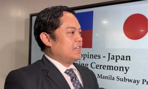 'ON TRACK'. DOTr Undersecretary Timothy John Batan speaks to reporters in an interview after the signing of the fourth tranche loan for the MMSP 1 between Foreign Affairs Secretary Ma. Theresa Lazaro and Japanese Ambassador to the Philippines Endo Kazuya in a ceremony at the DFA office in Pasay City on Friday (March 27, 2026). Batan said the agency is targeting to mount a demo run by the first quarter of 2028, with full passenger operations already expected in 2031. (PNA photo by Joyce Rocamora)