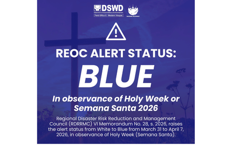 Personnel of the Department of Social Welfare and Development Field Office VI prepare for emergency response operations as the agency raises its alert status to Blue and adjusts office schedules for Holy Week observance from April 1 to April 7, 2026, in Western Visayas (Photo courtesy of DSWD 6)