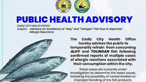 Cadiz CHO urges public to avoid consuming aloy, tolingan fish
