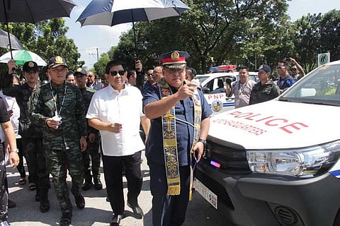 POLICE VEHICLES. Angeles City Mayor Edgardo Pamintuan and PNP Director General Oscar Albayalde led the blessing of new patrol vehicles for the Angeles City Police Office. (Contributed Photo)