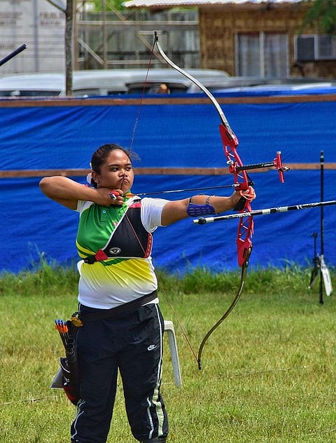 TAGUM CITY. Davao City archer Kristine Madeline Ibag aims to hit the mark during the Batang Pinoy 2019 Mindanao Qualifying Leg at the Davao del Norte Sports and Tourism Complex archery range Wednesday, February 6. (Macky Lim)
