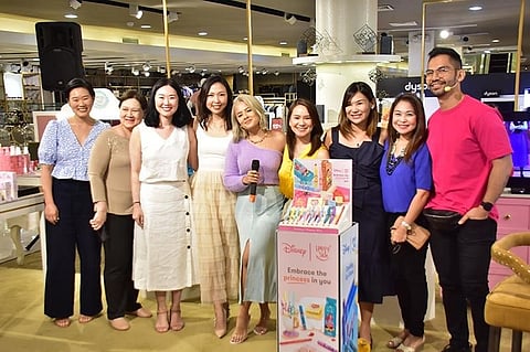 Camille Yap, Felcris Group senior vice president Cindy Yap, Happy Skin and chief executive officer (CEO) Jacqe Yuengtian-Gutierrez, Chii Gibs, Happy Skin managing partner Diane Tan Carreon, Chime Business Unit head Ia Alano-Vergel de Dios, Chimes sales and operations head Renren Villena, and celebrity make-up artist Jigs Mayuga during the launch of the Happy Skin Disney Comfy Squad Collection on June 28, 2019 at the Chimes Flagship Store along Governor Sales Street. (Macky Lim)