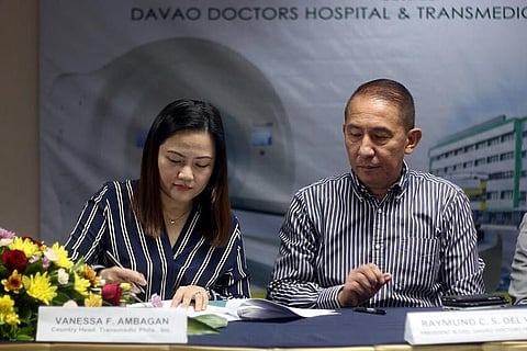 DAVAO. Vanessa F. Ambagan, country head of Transmedic Phils. Inc. and Raymond del Val, Davao Doctors Hospital president and CEO, during the contract signing for Tomotherapy equipment last Friday, August 23, 2019. (Photo courtesy of Davao Doctors Hospital)