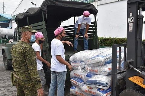 ZAMBOANGA. A photo handout shows relief goods coming from the national government are loaded into a military truck Saturday, April 25. These were transported aboard four military trucks to the provinces of Zamboanga Sibugay and Zamboanga del Sur. (SunStar Zamboanga)