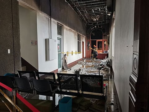 CEBU. The portion of the Mandaue City Hall building that was hit by a fire Thursday dawn, June 11, 2020. (Kate F. Denolang)