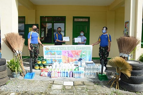 DONATION. AFRC Commander MGen. Arthur M. Cordura turned over donations to MTVS-SHS Principal Ma Theresa T. Talavera in support of the school's Brigada Eskwela 2020. (Contributed photo) 