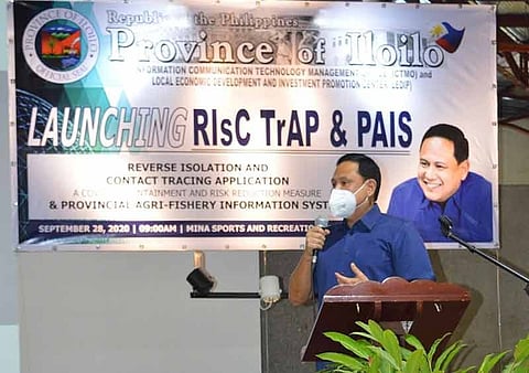 ILOILO. Governor Arthur Defensor Jr. delivers his message during the launching of RIsC TrAp at the Mina Sports and Cultural Center in Mina, Iloilo. (Capitol PIO)