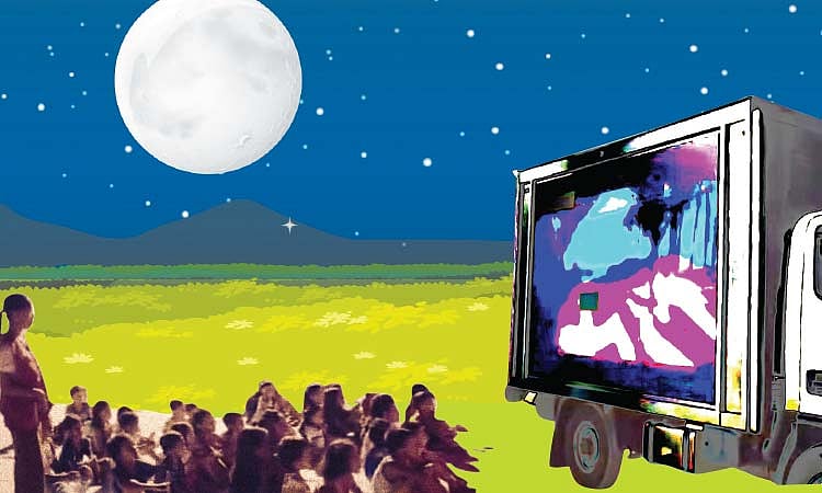 Movie night brings comfort to children in Bogo tent City