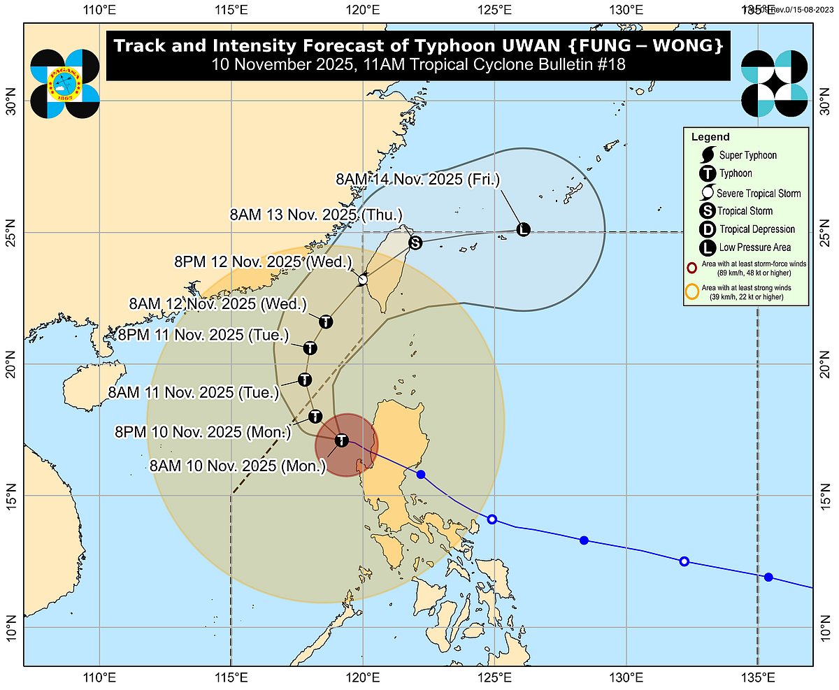 Typhoon Uwan Weakens Over West Philippine Sea, TCWS Signals Raised