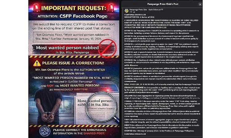 Pampanga Press Club Condemns Facebook Page for Misidentifying Journalist as Criminal