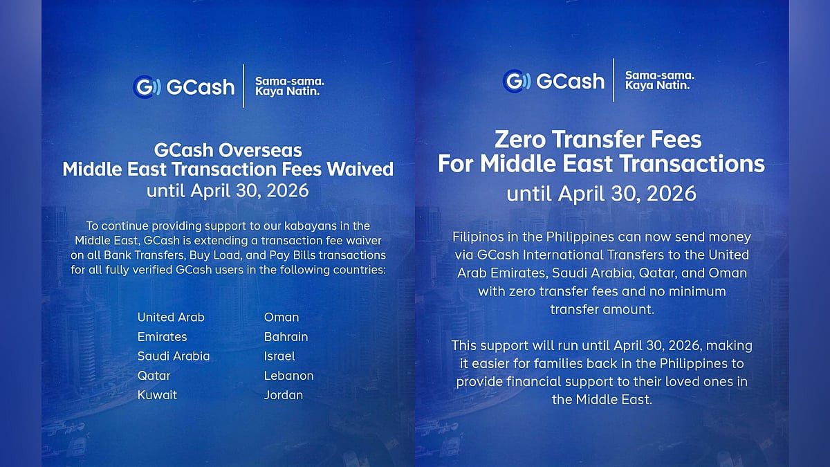 Zero fees for Middle East Transactions via GCash extended until Apr 30, 2026