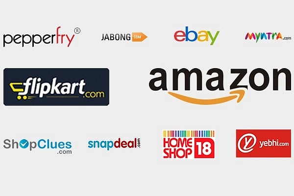 Logos of leading e-commerce companies operating in India.