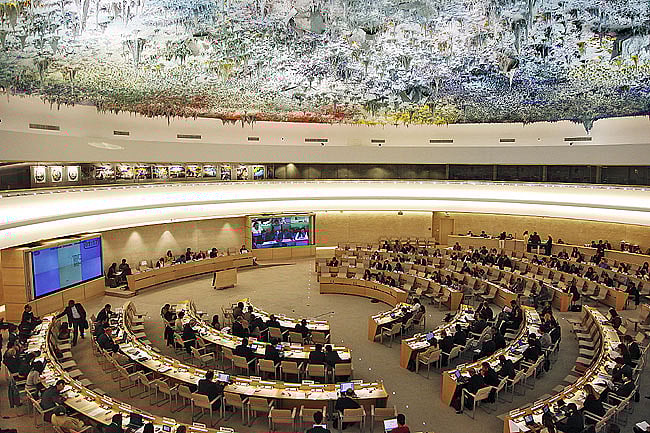 
The UN Human Rights Council meeting hall in Geneva.

