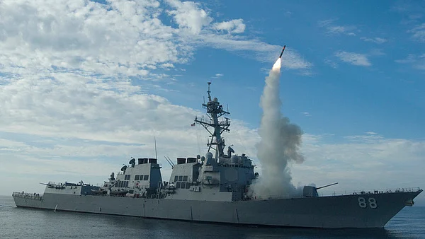 US Navy ship test fires a Tomahawk cruise missile.

